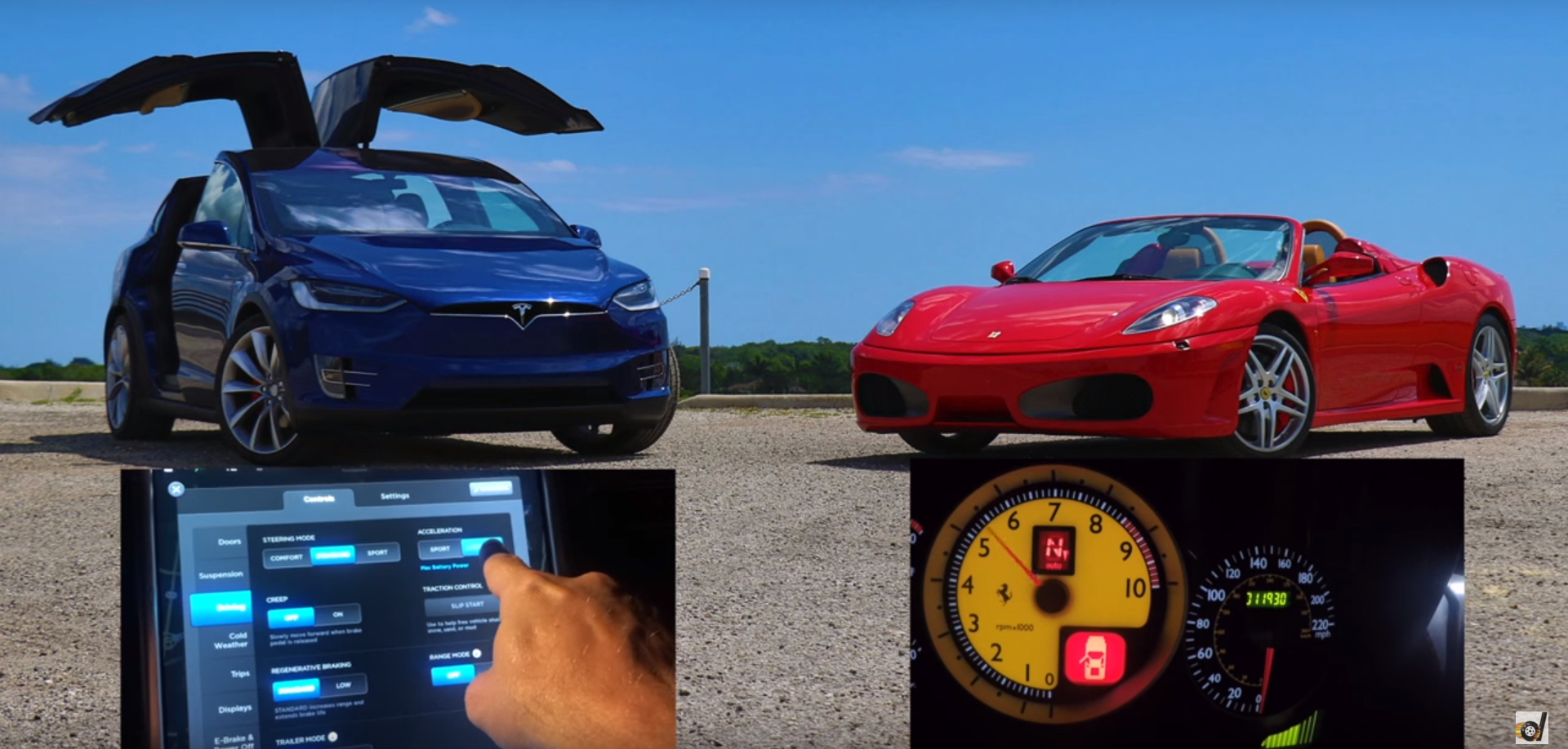 Tesla Model X P90D Ludicrous vs Ferrari F430