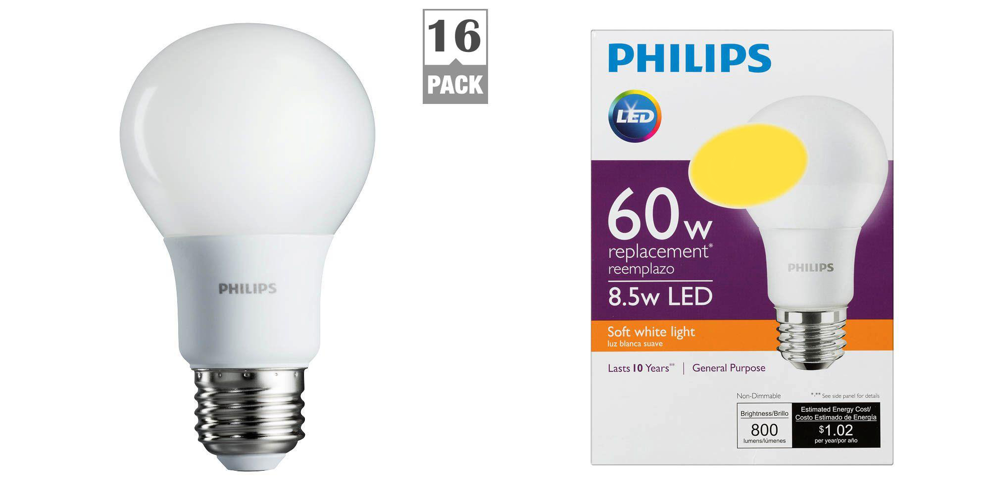 Green Deals Philips 16 pack 60W A19 LED Light Bulbs 27 Prime