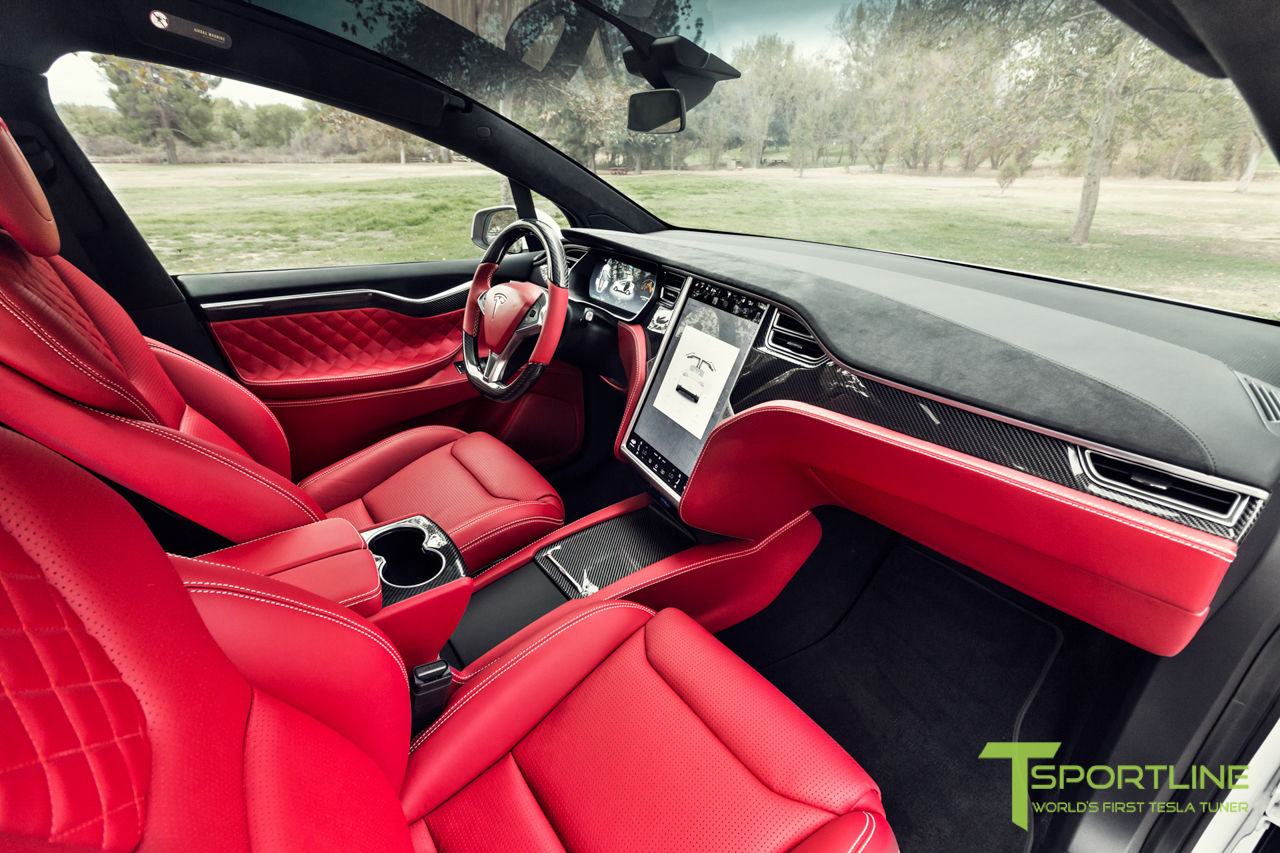 Tesla model x store with red interior