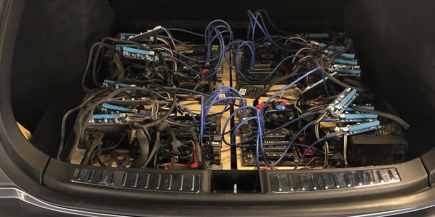 Tesla Owner Builds!    A Bitcoin Mining Rig In A Model S To Use Free - 