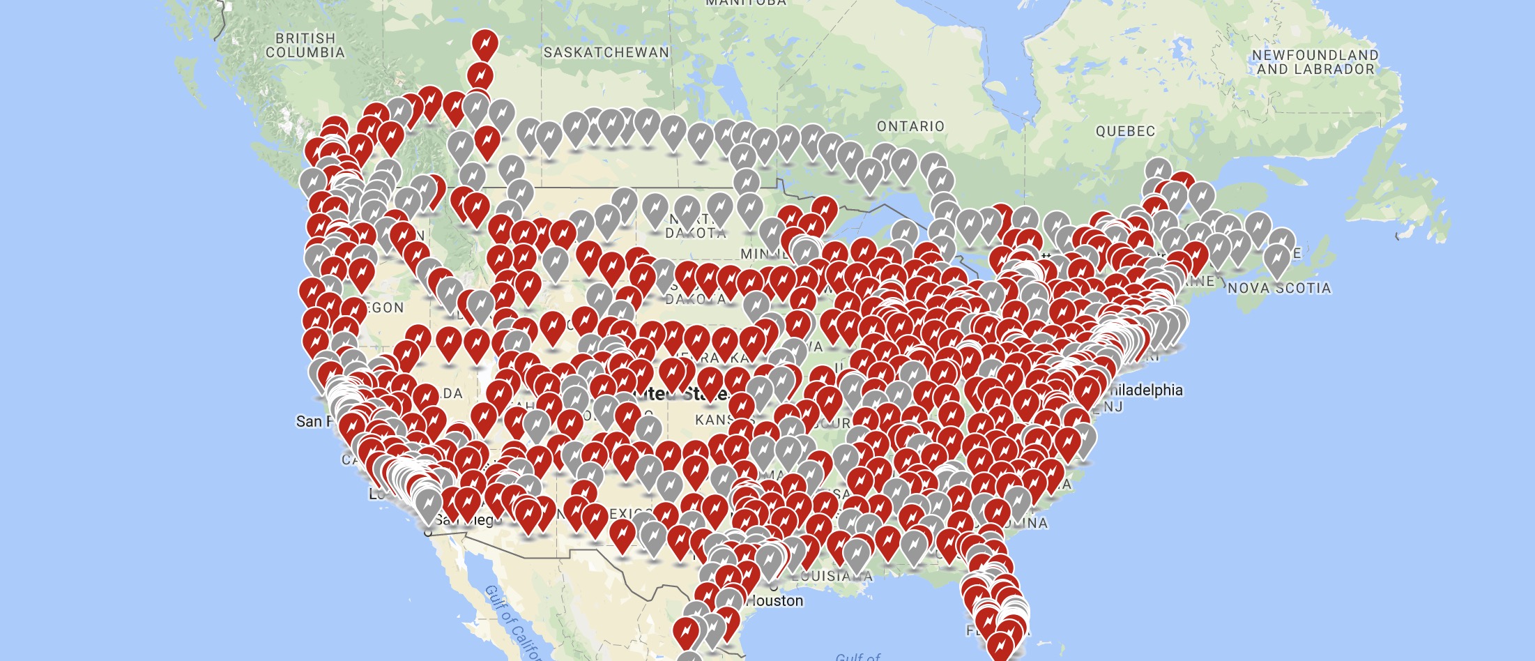 Tesla has thousands of Supercharger stations in construction/permit