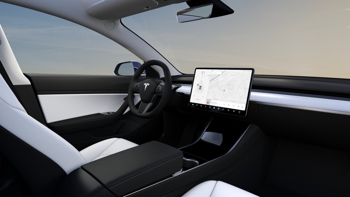 tesla model 3 white and black interior