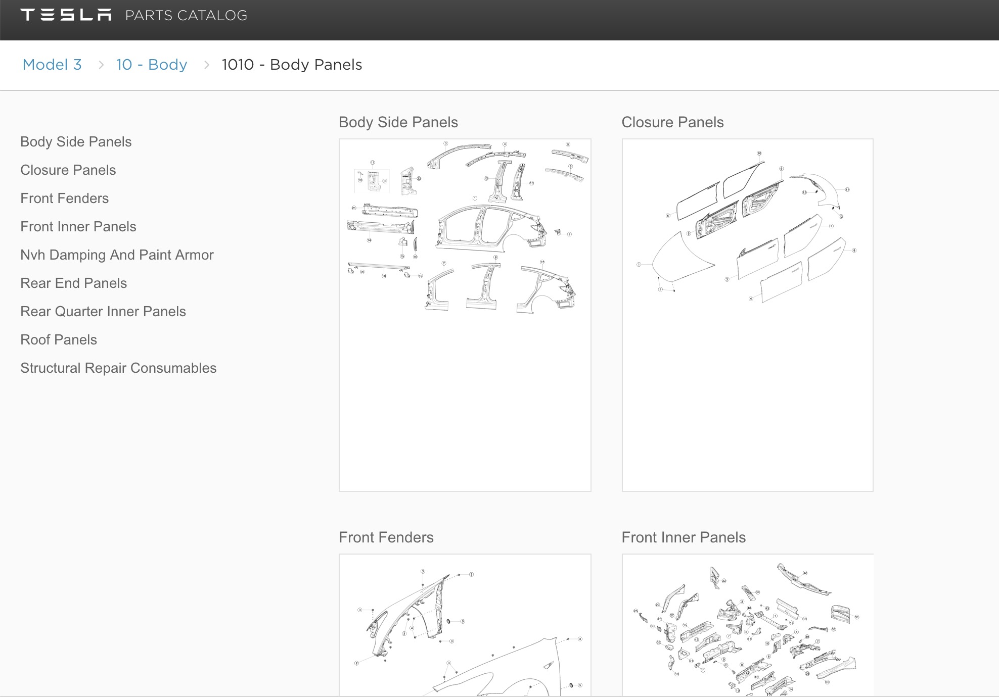 Tesla parts catalog