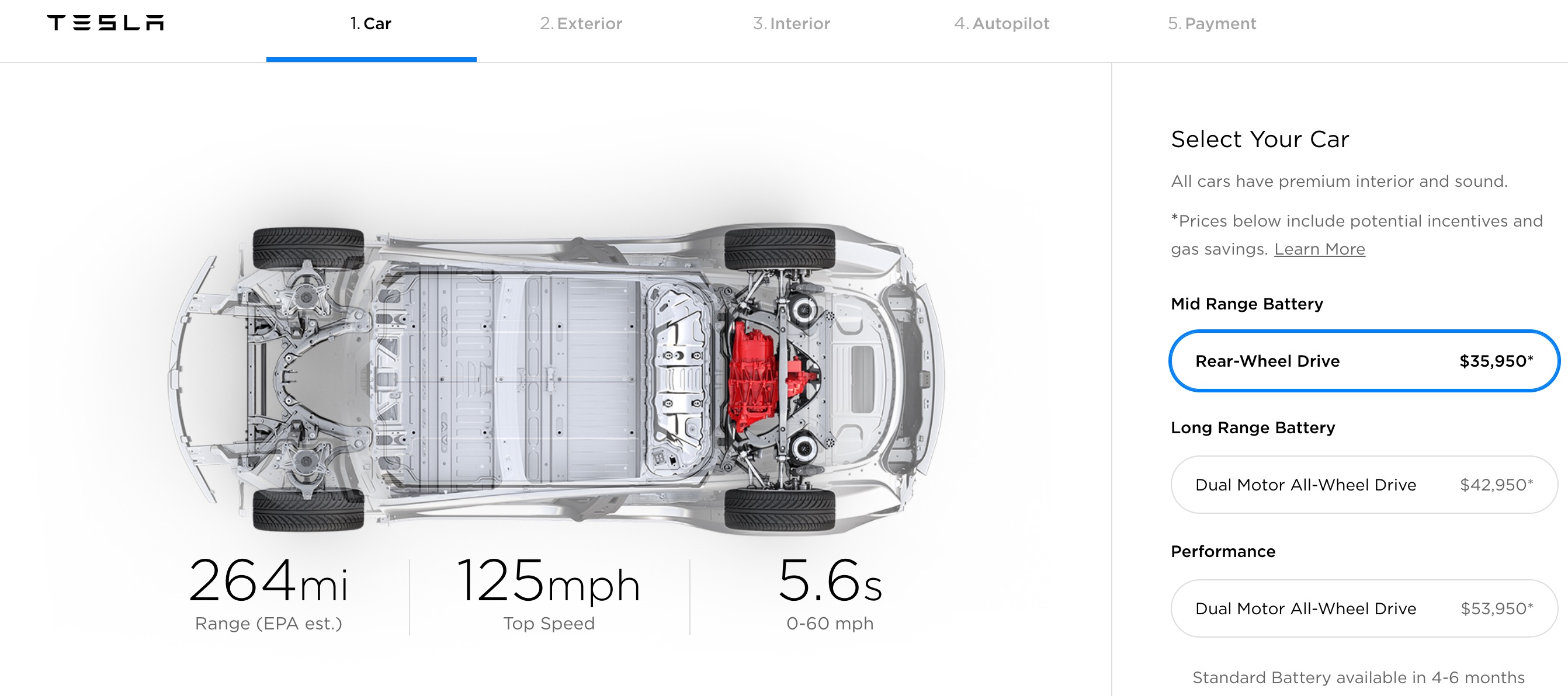 Tesla battery outlet range