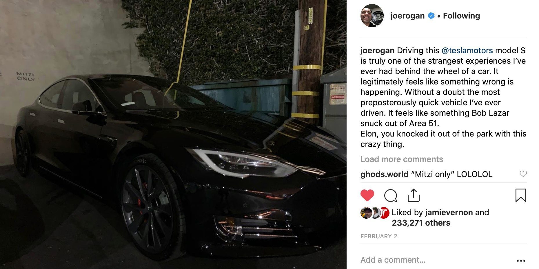 Tesla Model S P100D converts gearhead Joe Rogan to electric 'I feel