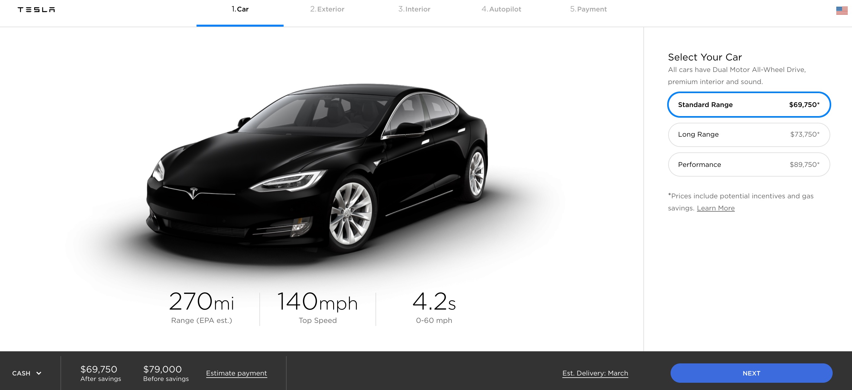 how much does a new tesla model s cost