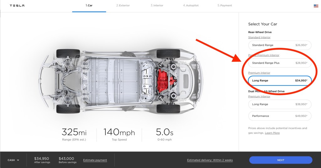 Tesla discontinues Model 3 Mid Range battery pack - Electrek