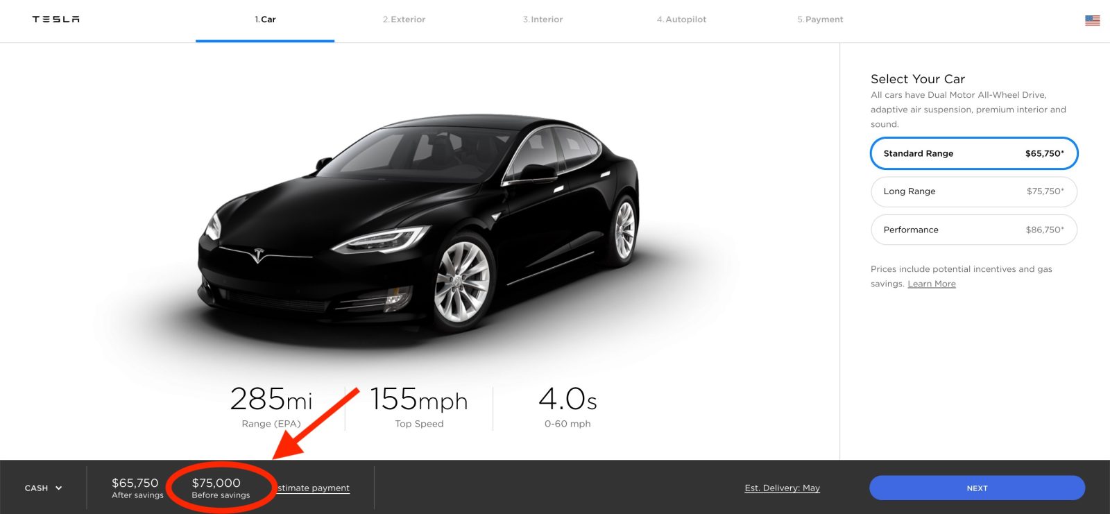 Tesla Model S base price