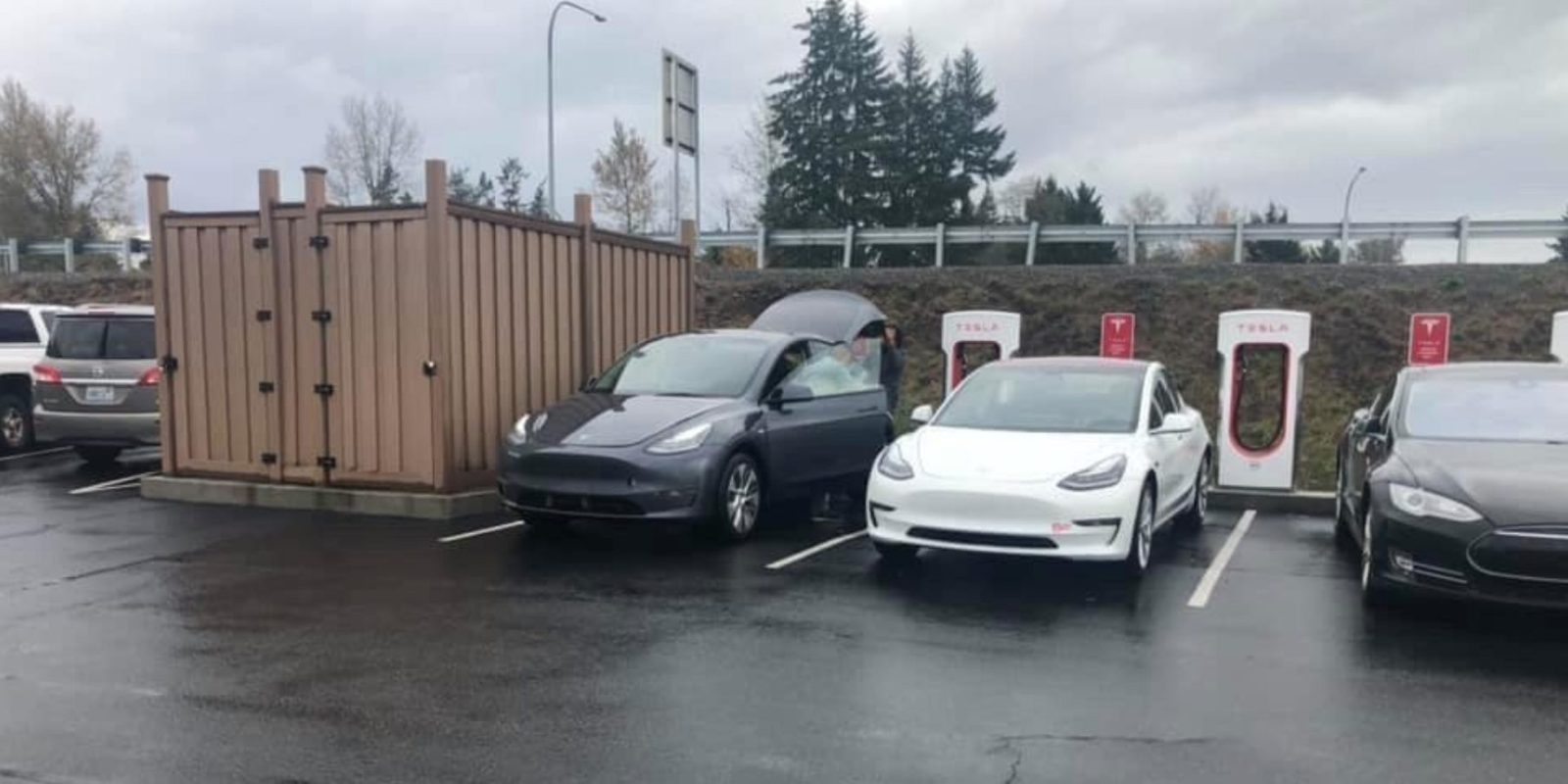 Tesla Model Y Prototype Spotted With Hatch Opened Next To Model 3