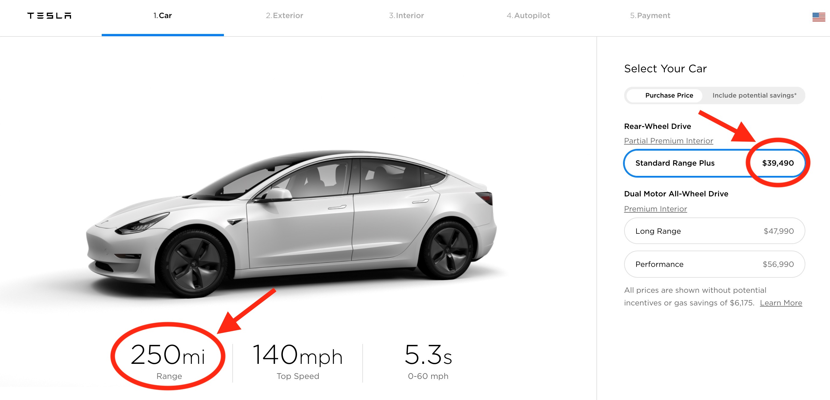 Tesla Model 3 price