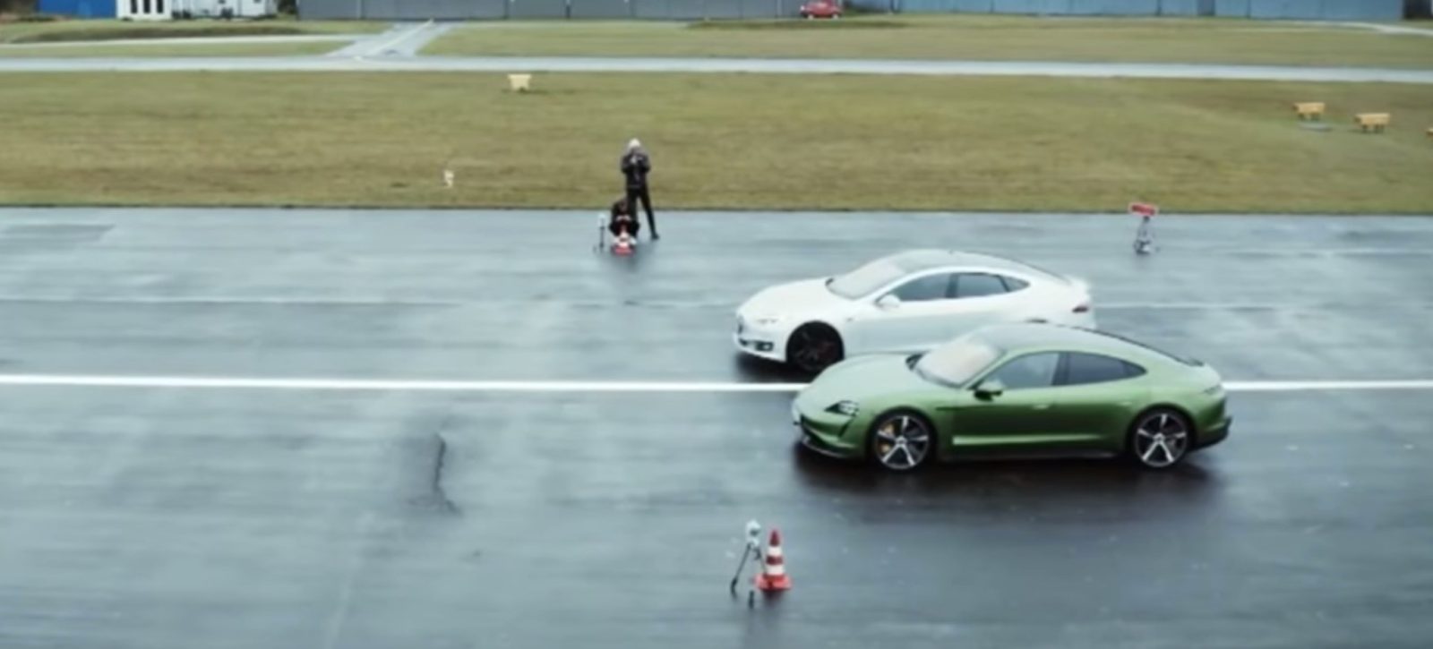 photo of Porsche Taycan beats Tesla Model S in drag race and handling comparison test with caveats image