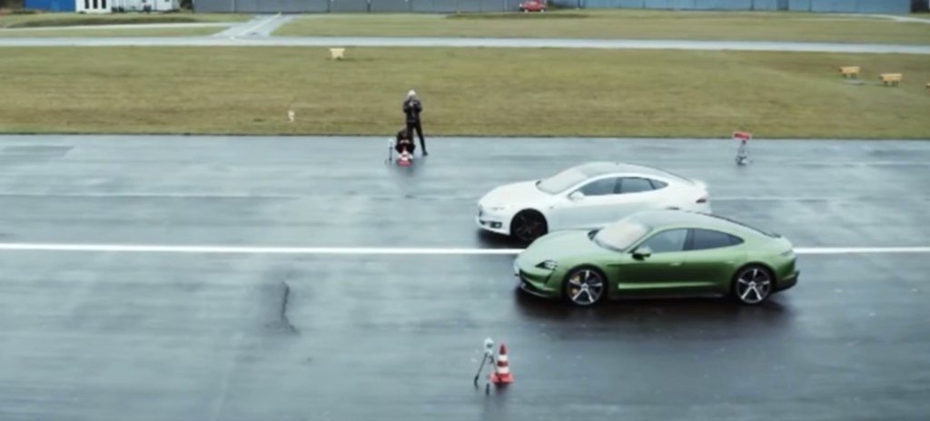 Porsche Taycan beats Tesla Model S in drag race and handling comparison test with caveats - Electrek thumbnail