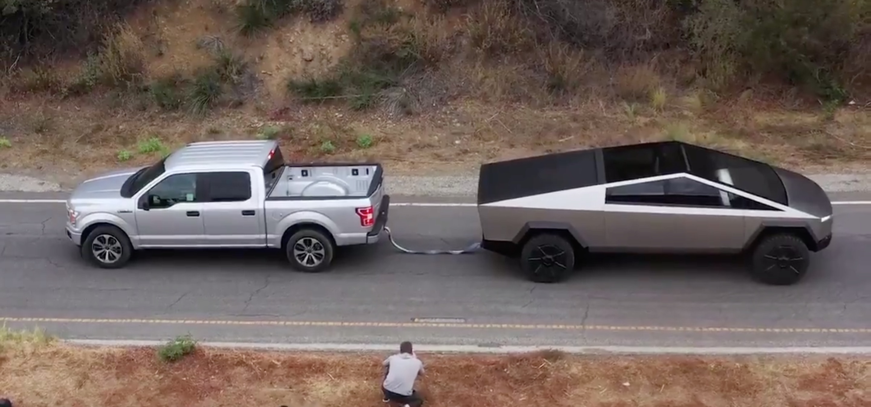 Watch Tesla Cybertruck in tug of war against Ford F150 and size