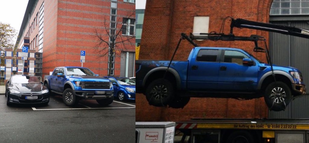 Tesla ICEd by pickup truck gets satisfying justice as police lift it off with crane - Electrek