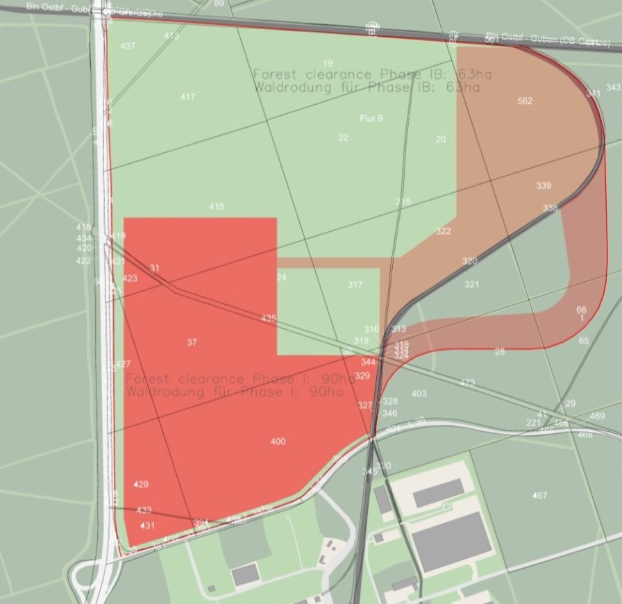 gigafactory forest layout clearing plan deforestation phases