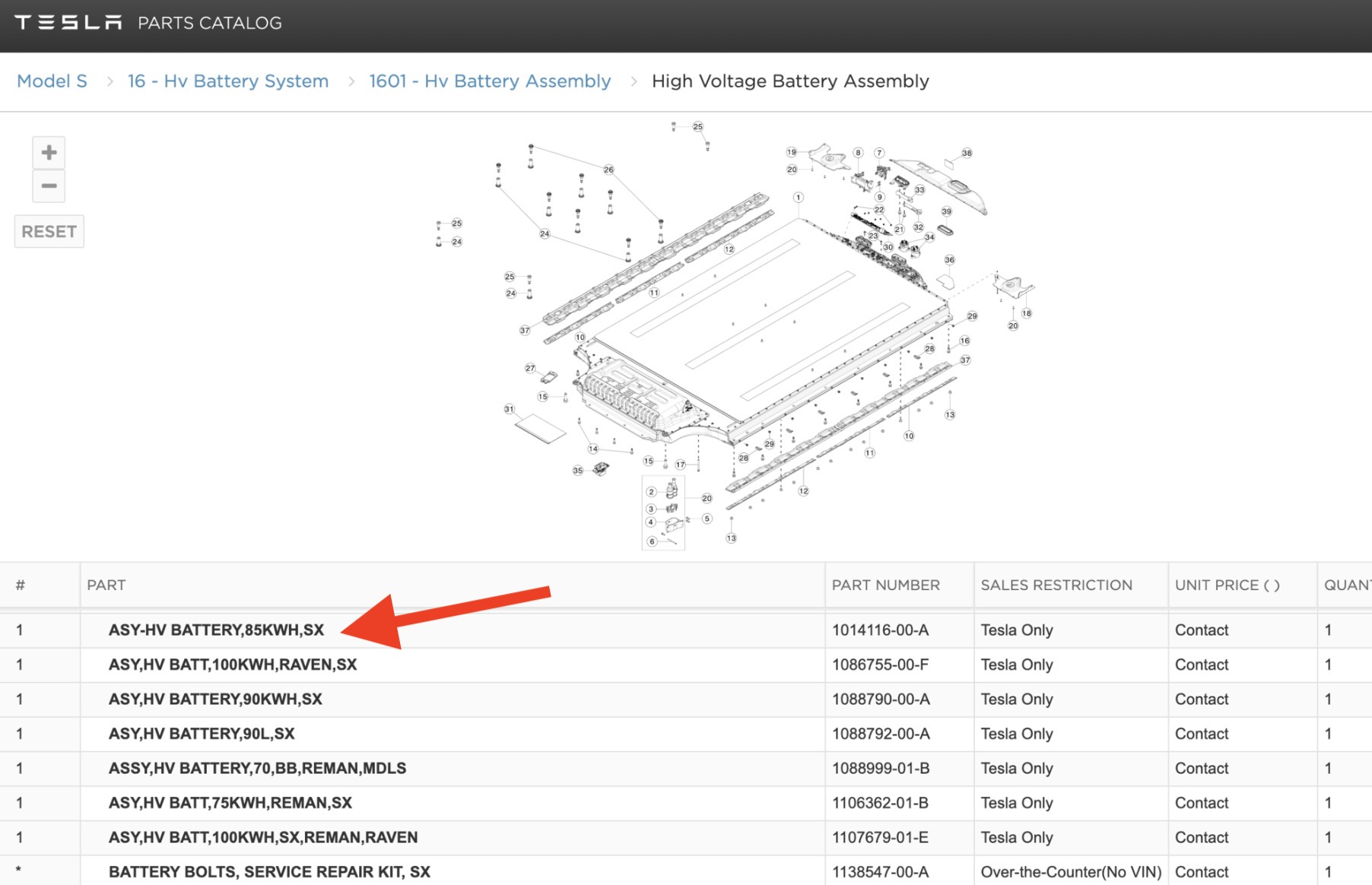 Tesla 85 store kwh battery range