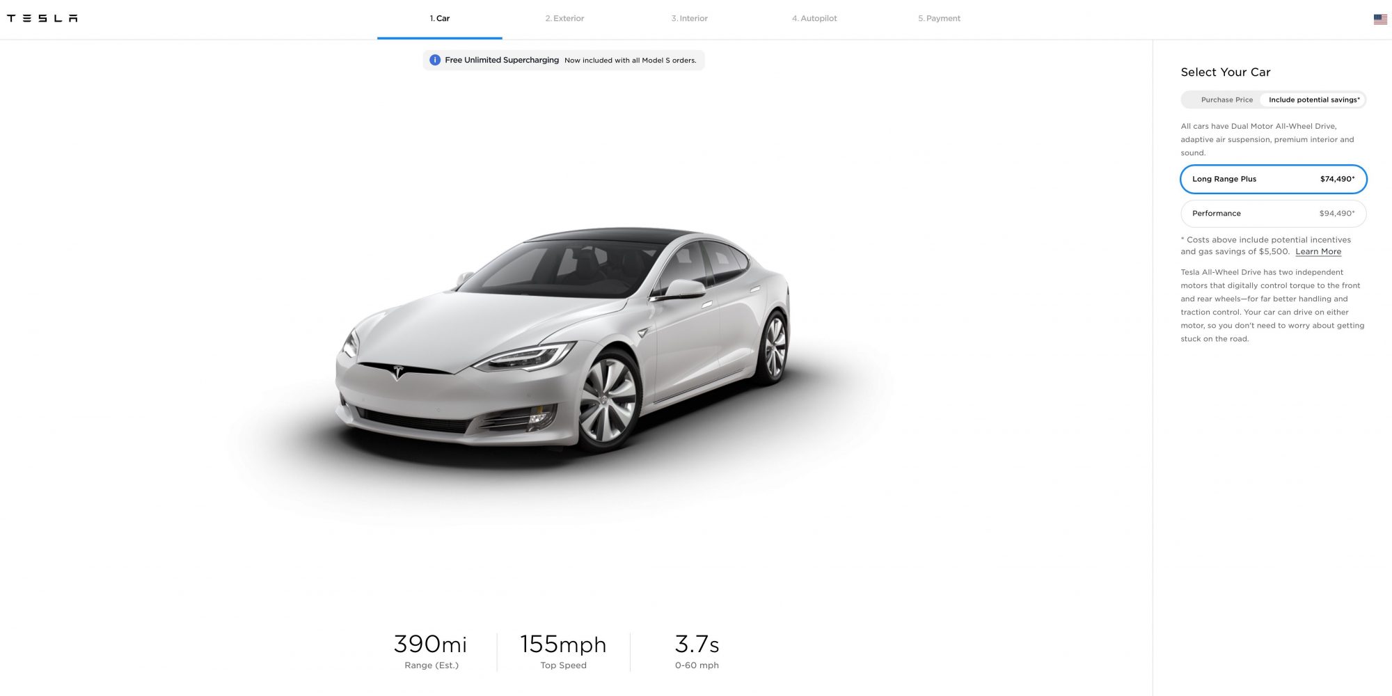 2020 tesla deals model s range