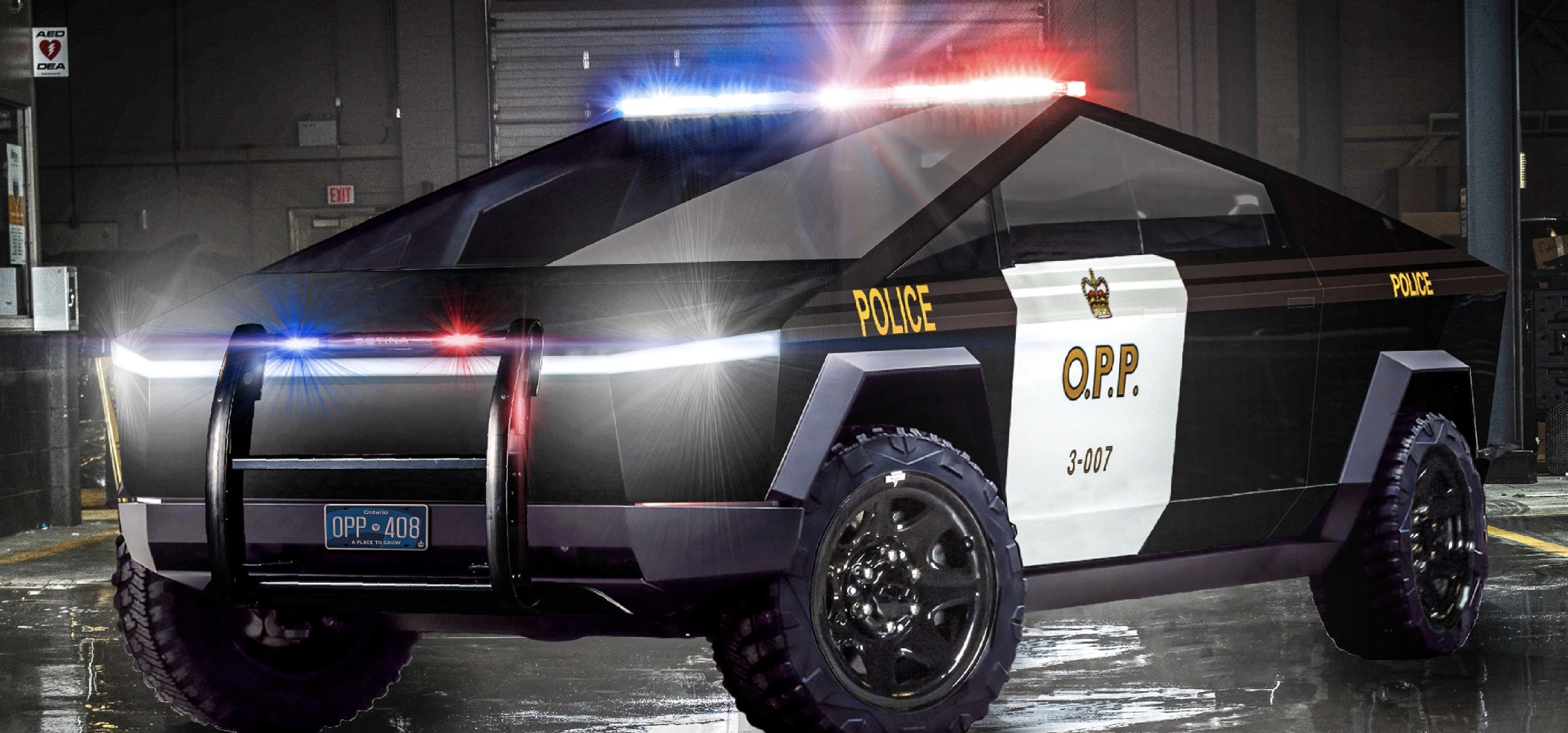 Tesla Cybertruck is turned into police vehicle by Ontario police - Electrek