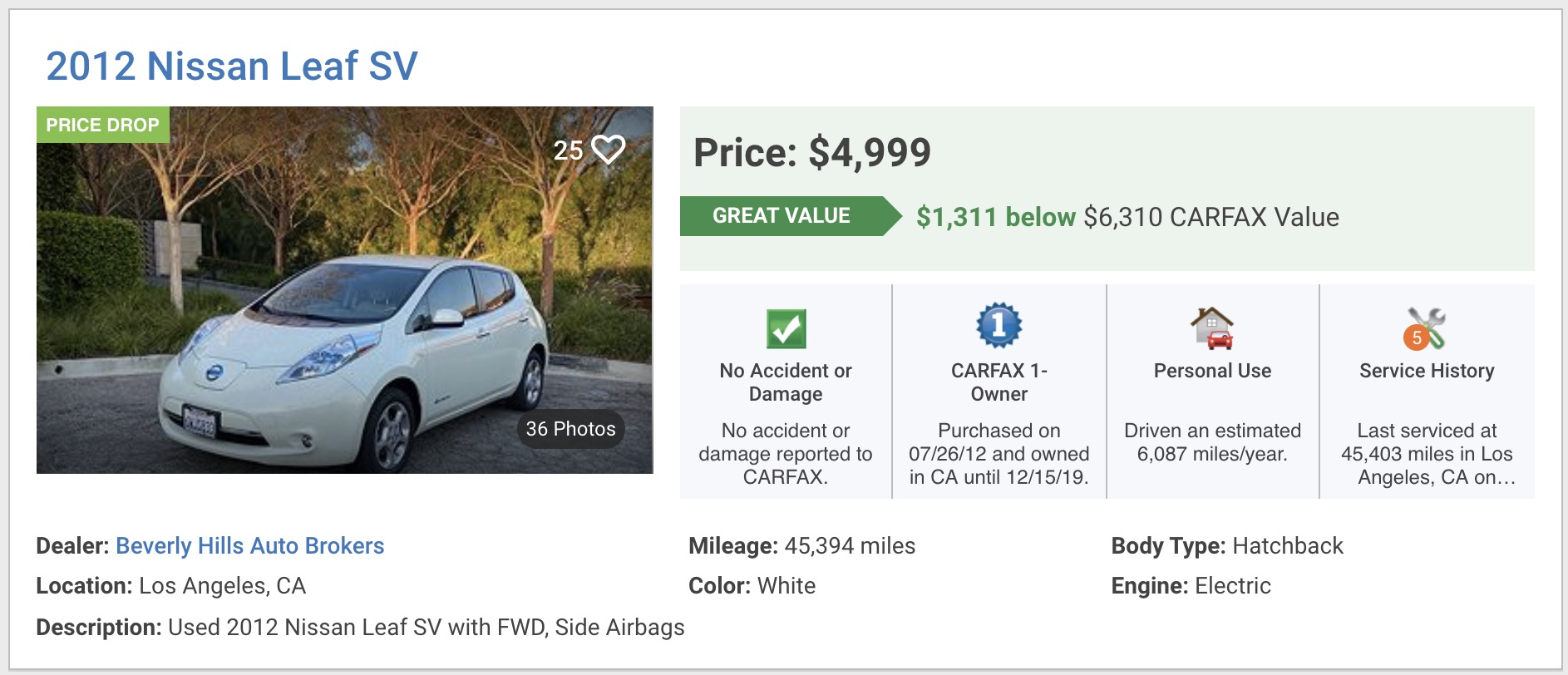 electric car cheap less than