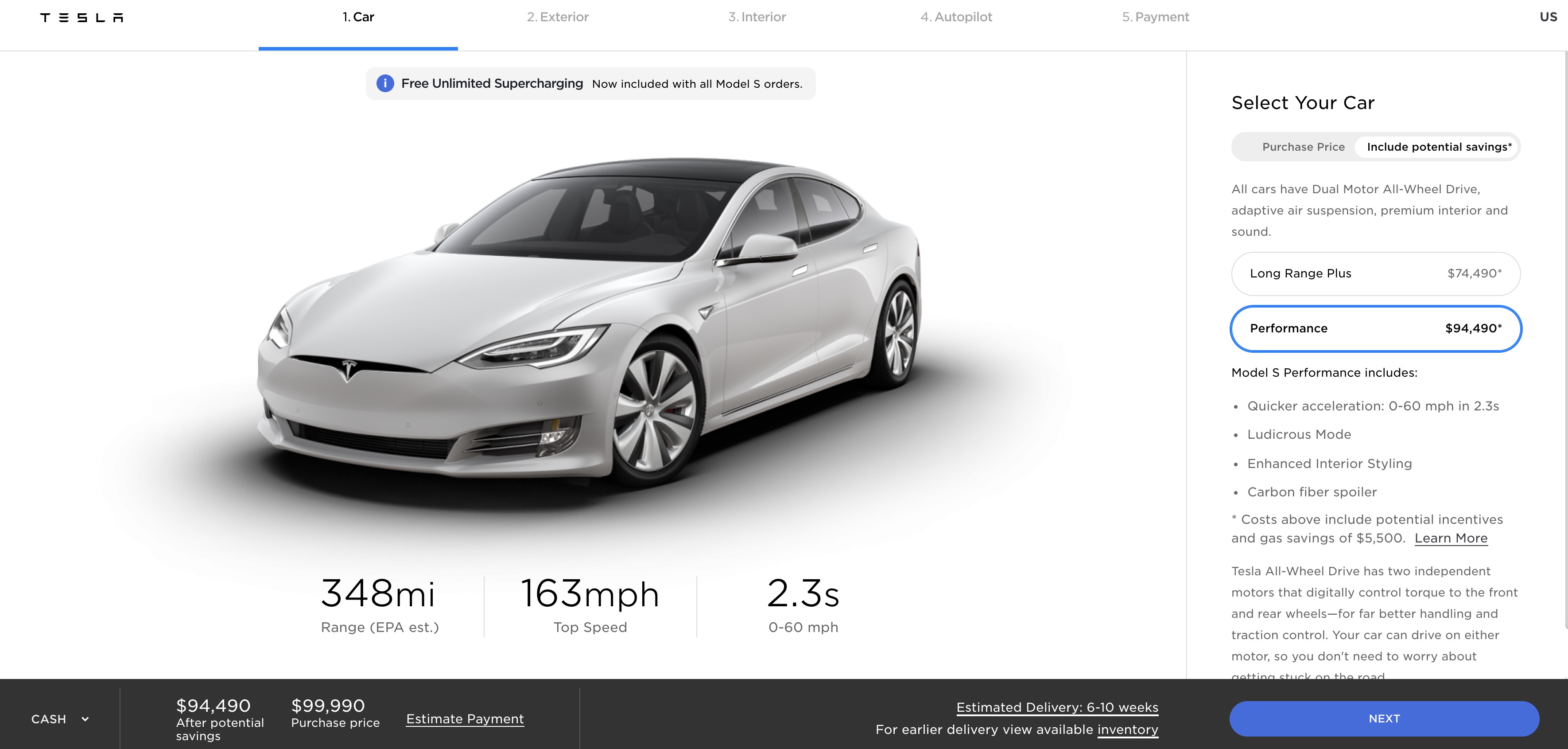 Tesla model s performance deals top speed