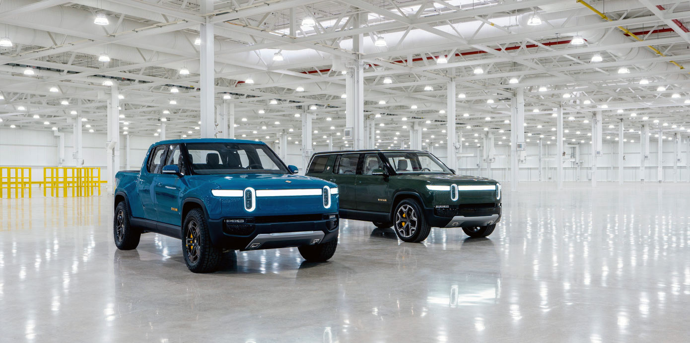 Rivian vehicles in its Illinois factory