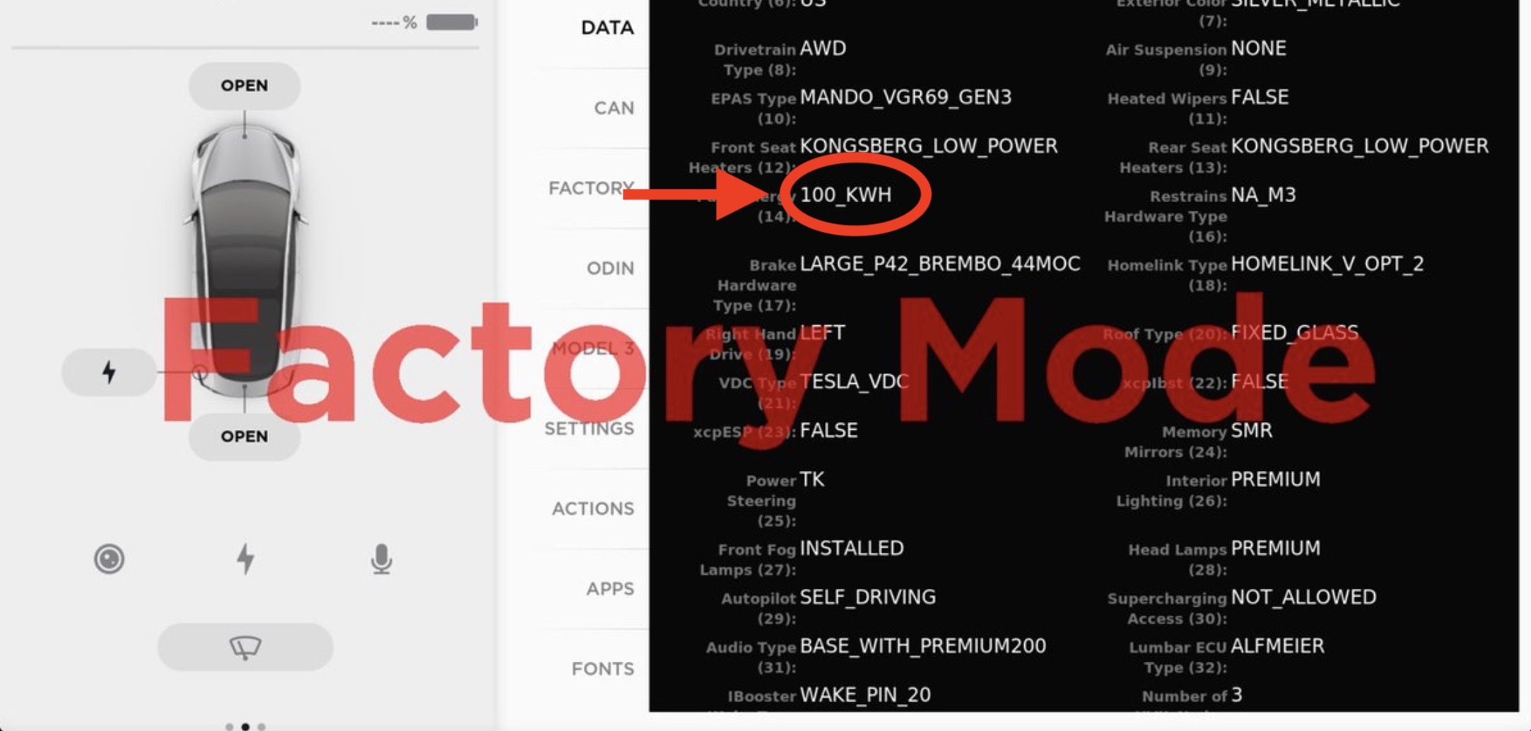 Model 3 with 100 kWh battery pack 