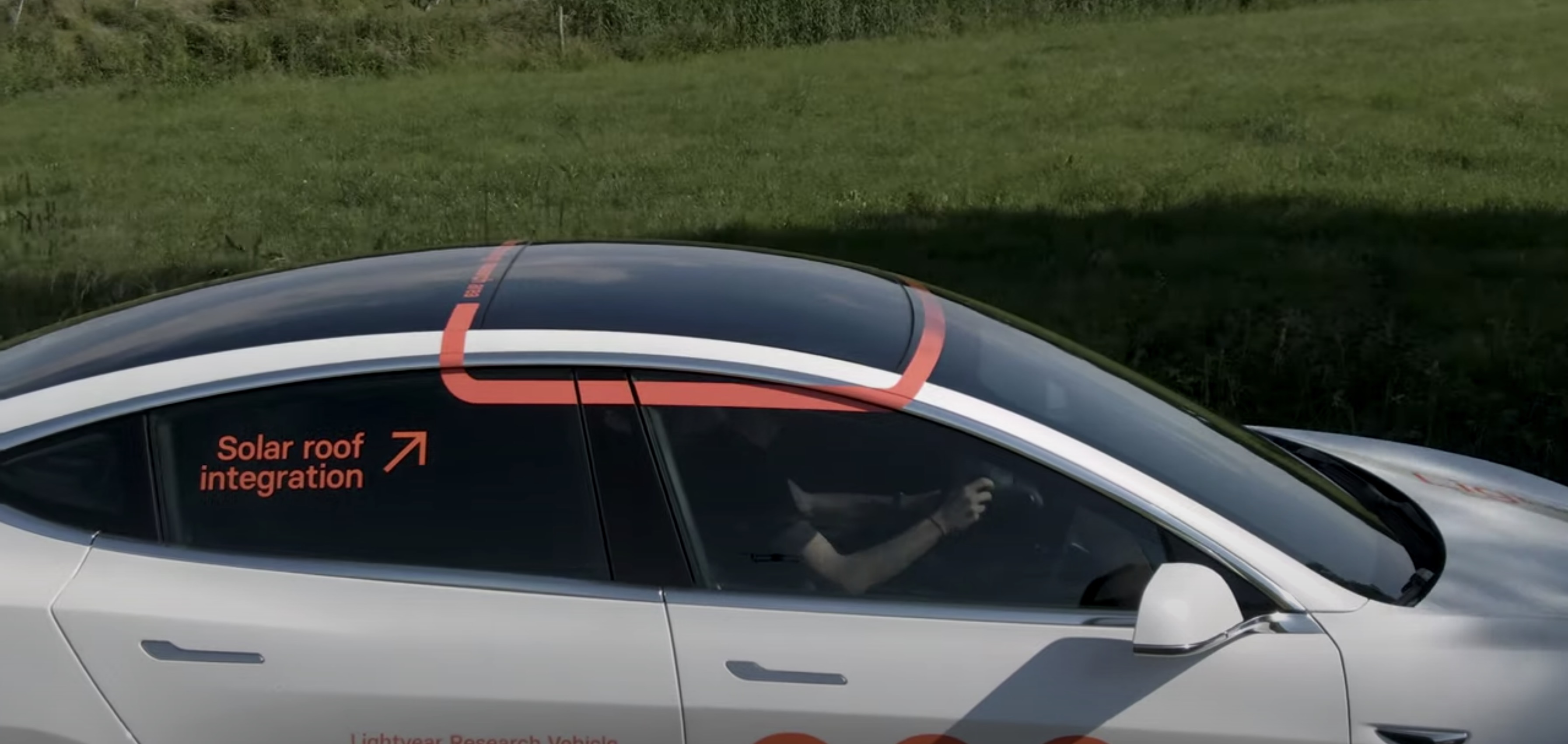 Tesla car with store solar panel roof