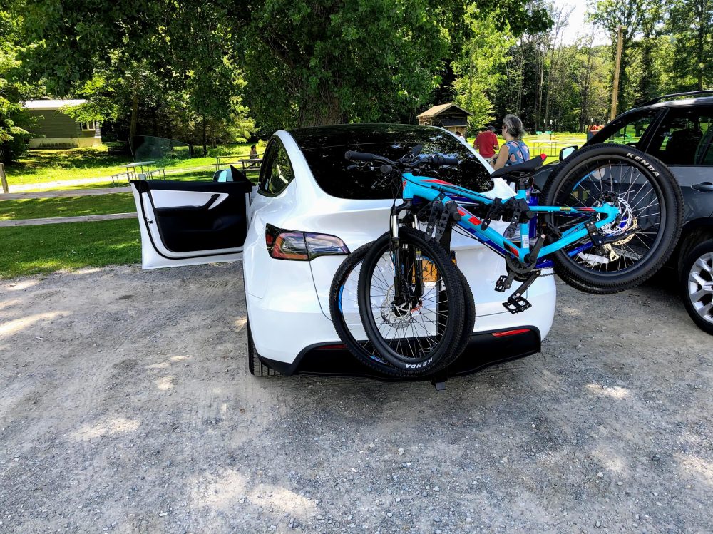 Tesla Model Y diary, day 4 range test family trip with bikes - New Speed Cars Tesla Model Y Bike Rack Without Hitch