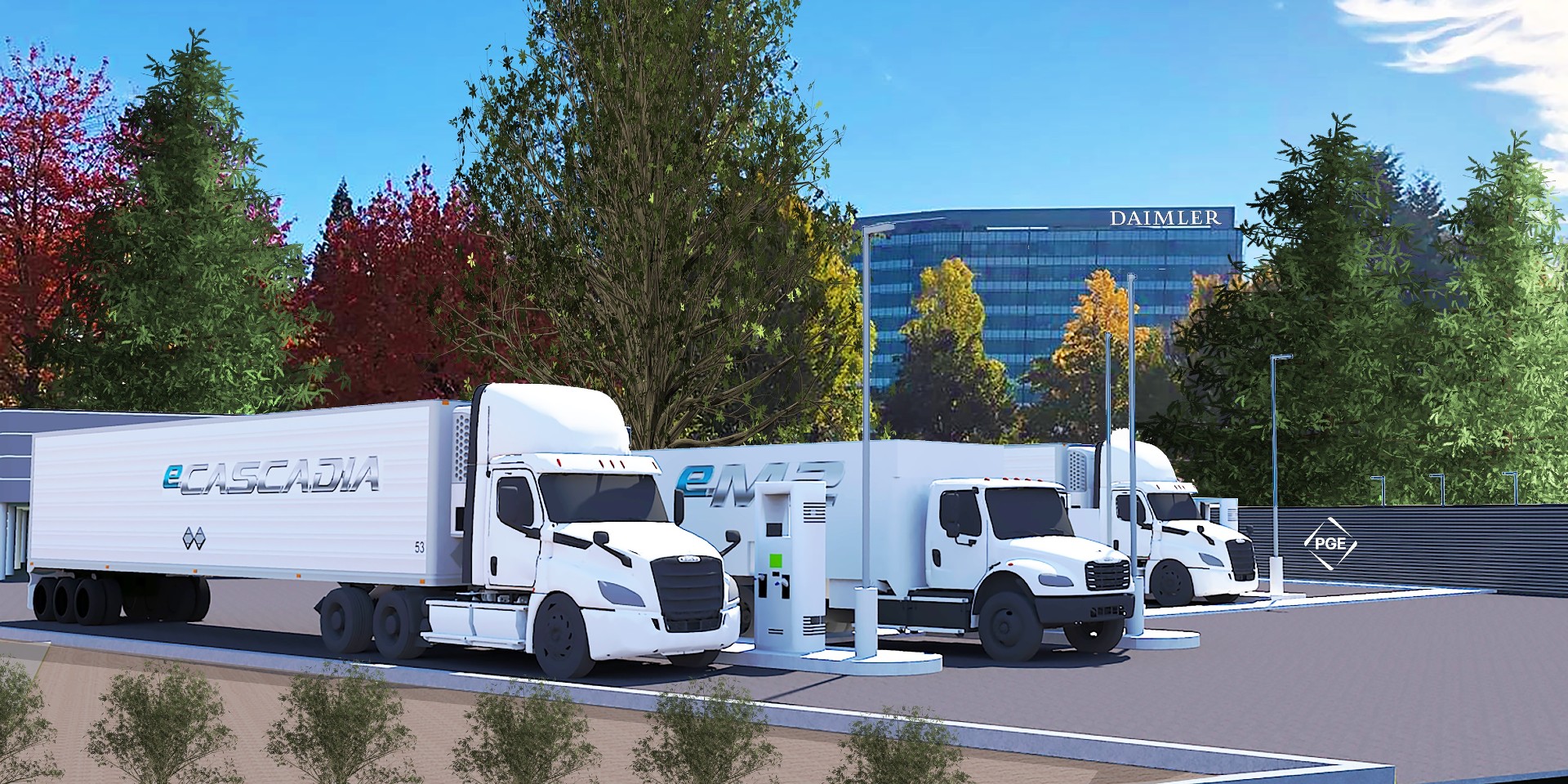photo of Portland and Daimler team up for  5MW electric semi public charging ‘Island’ image