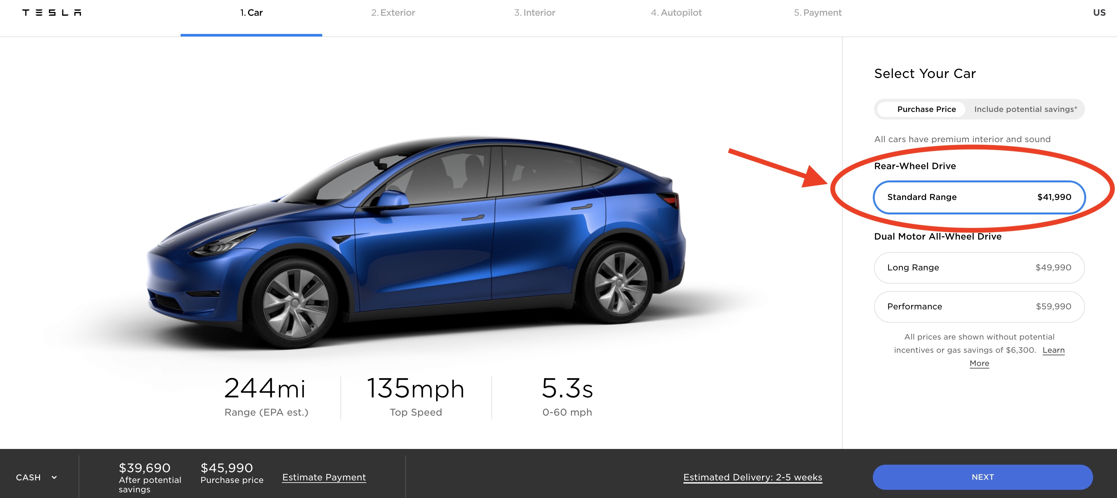 2021 tesla model y store standard range