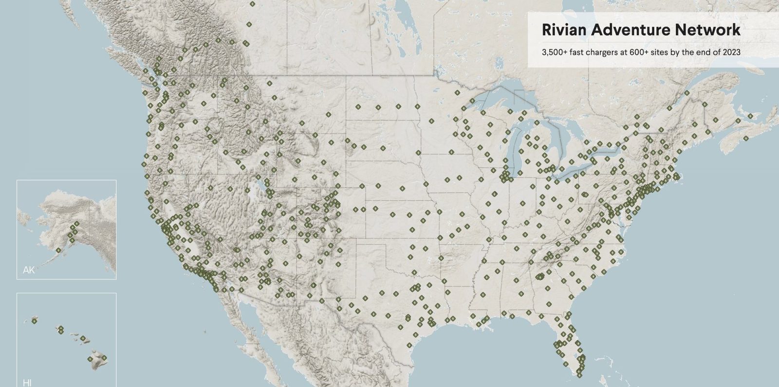 rivian reveals map planned fast charging stations wall charger