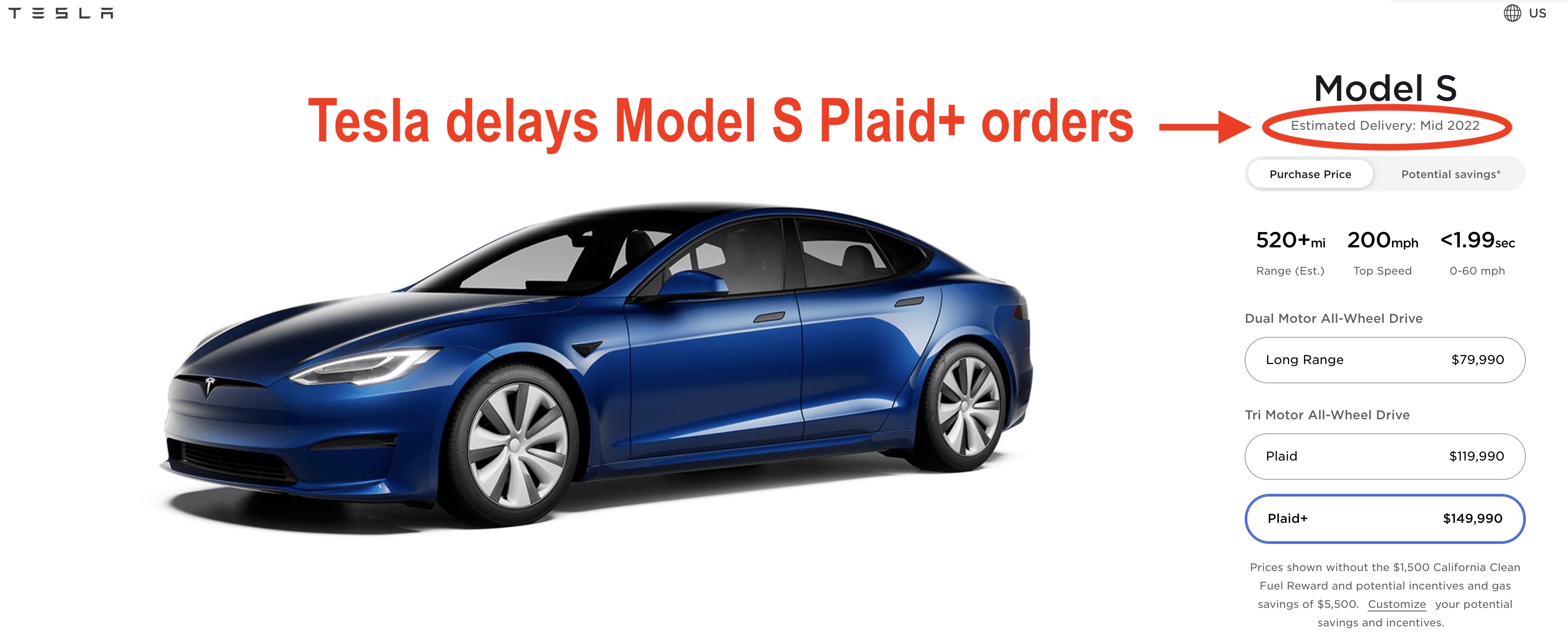Voeding Wonder Rommelig Tesla delays new Model S Plaid Plus orders to 'mid-2022' - Electrek