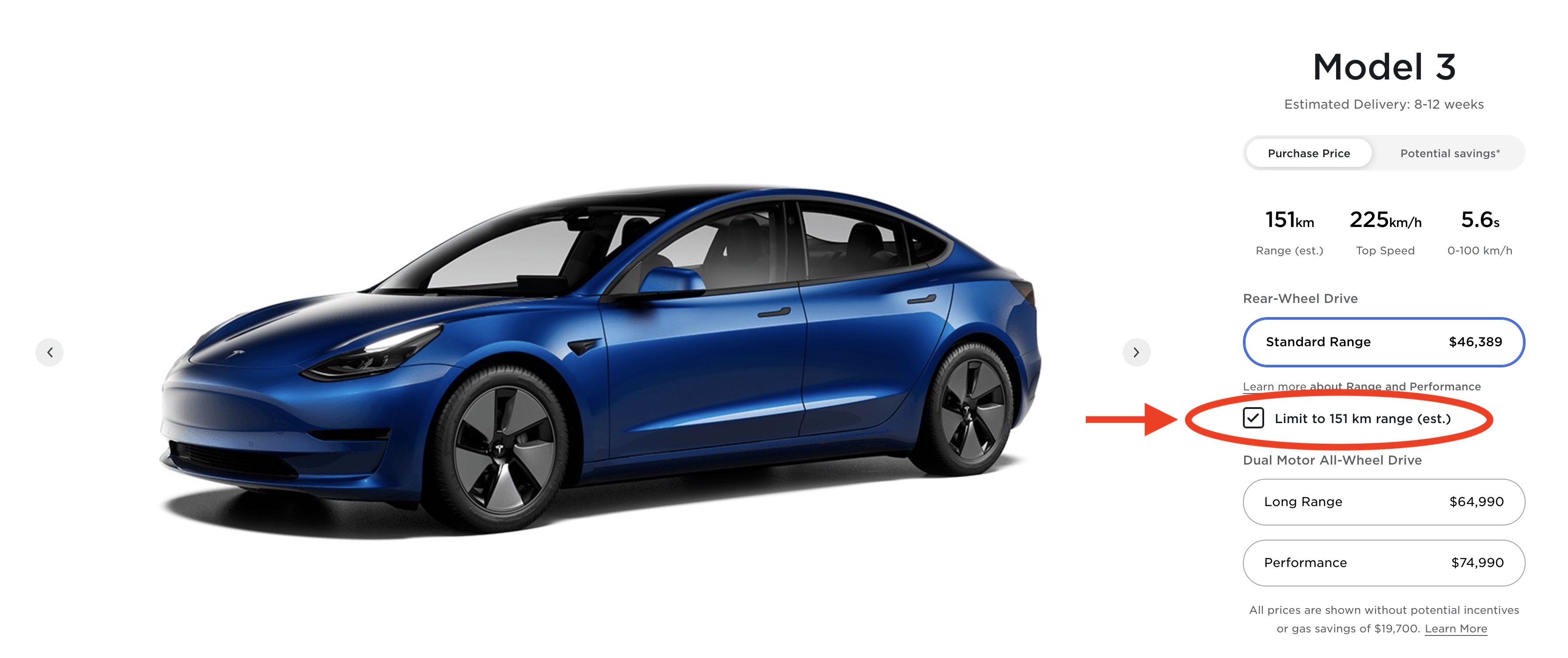 Hamburger consumptie vogel Tesla starts advertising Model 3 with 93 miles of range on its website in  Canada - Electrek