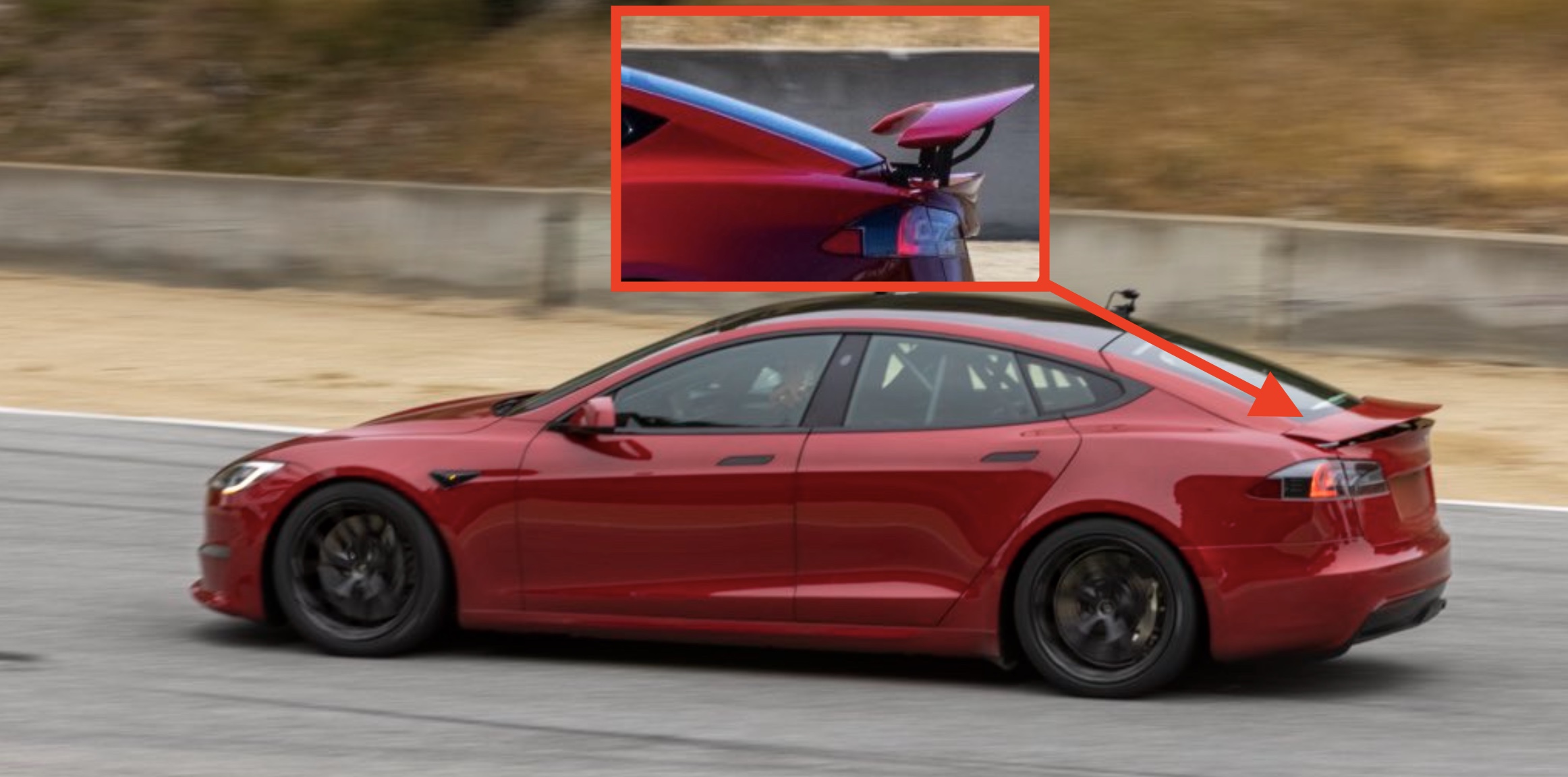 Tesla Model S Plaid prototype with insane retractable spoiler spotted on  race track - Electrek