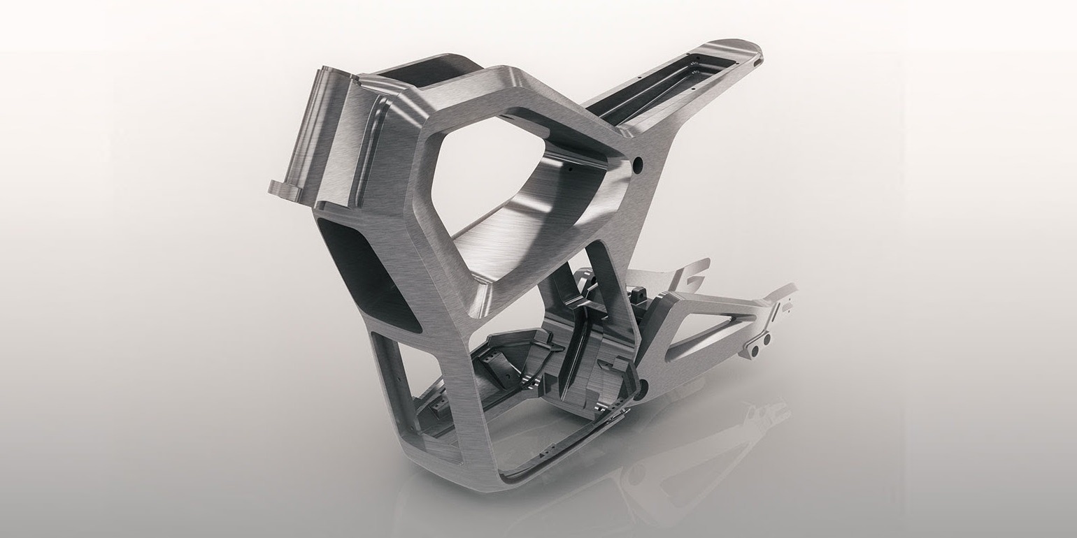 This single piece of aluminum forms an entire electric motorcycle frame