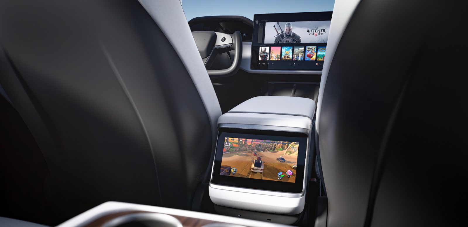 Tesla video games model S backseat