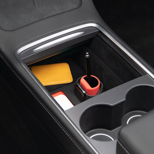 SHAOHAO Center Console Organizer Compatible for Tesla Model 3 & Model Y Car Storage Tray with Anti-Slip Mat 