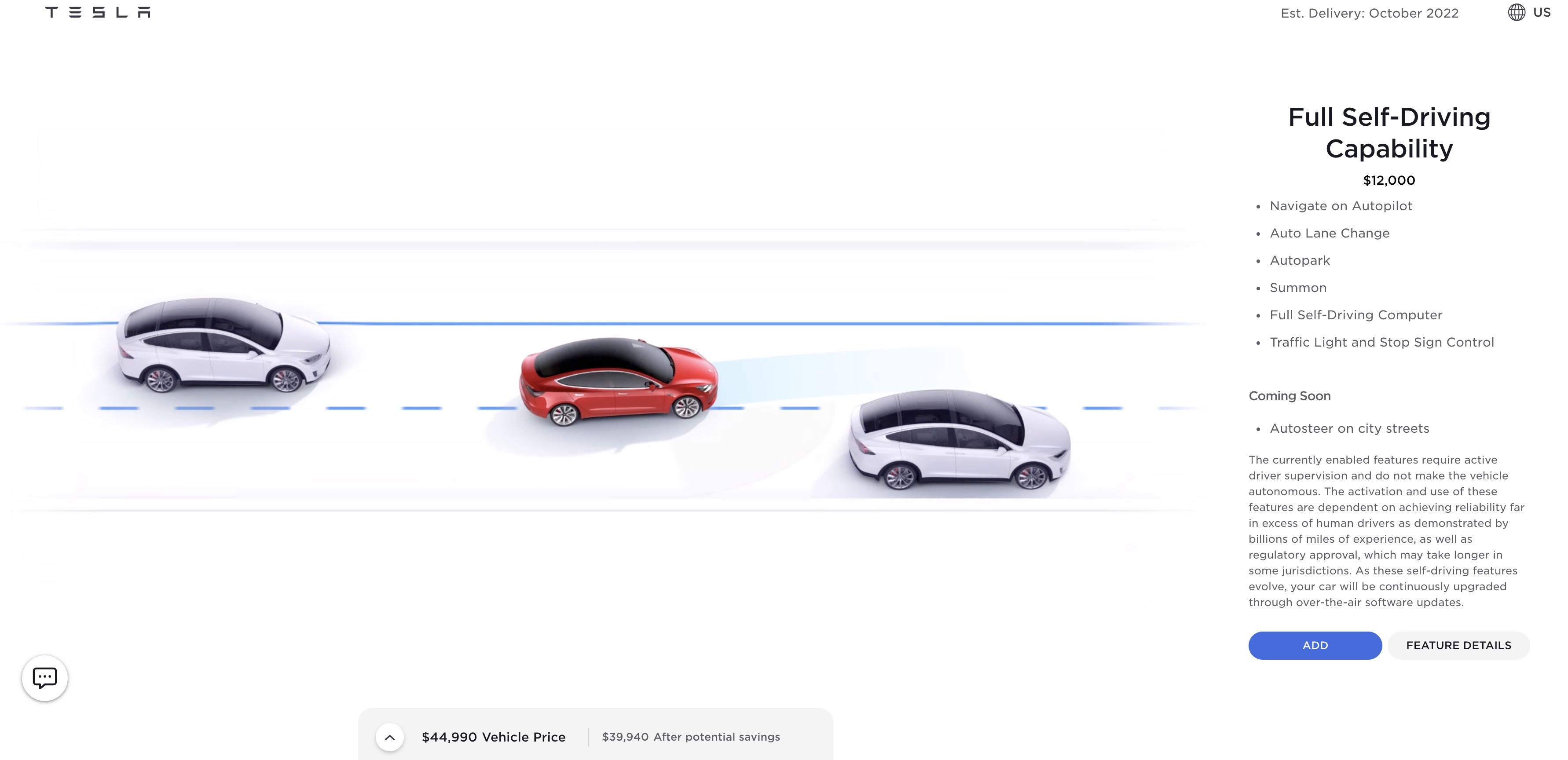 Tesla Full Self Driving price 2022