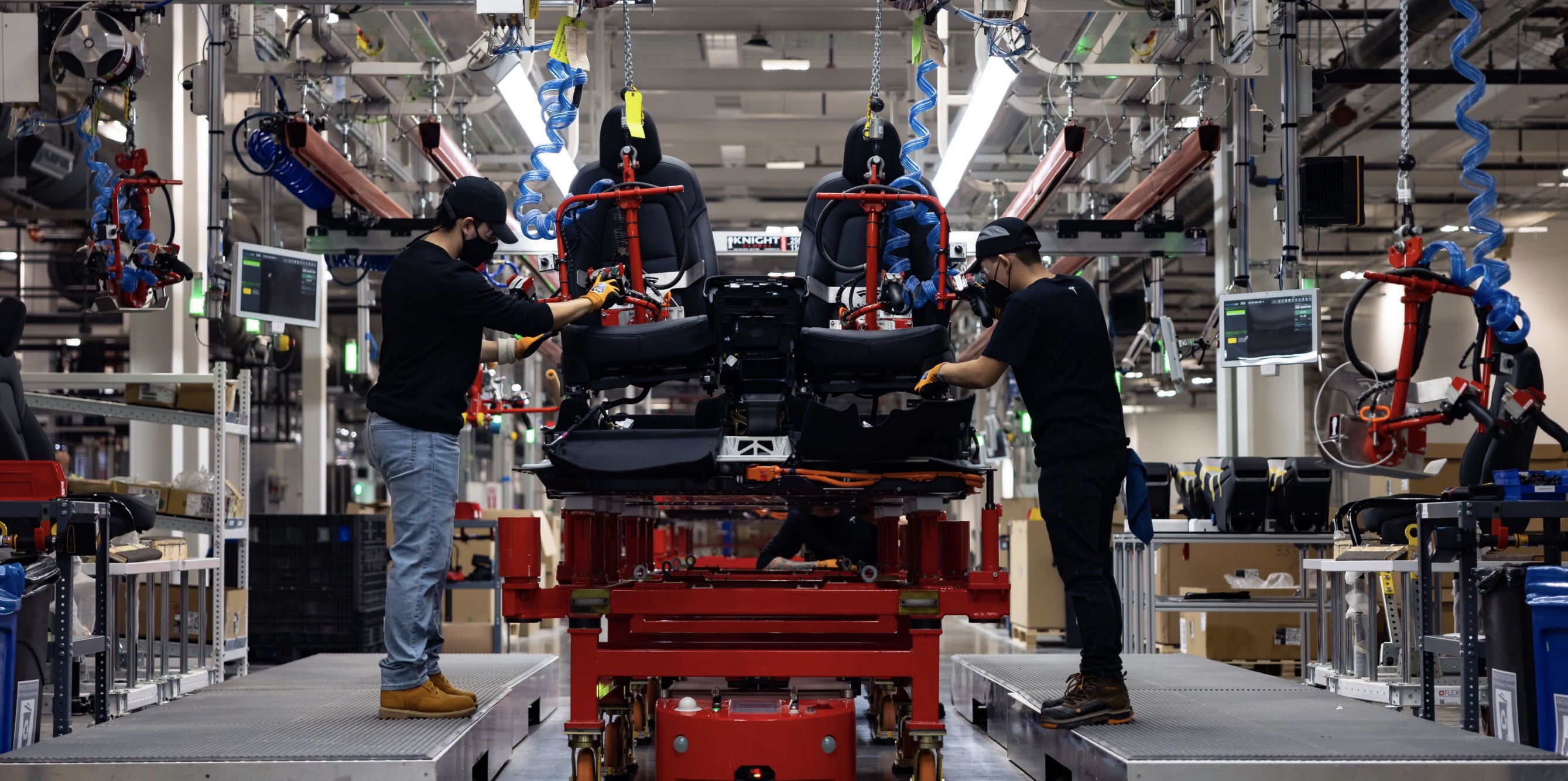 Tesla Gigafactory Texas attaching seats to structural pack
