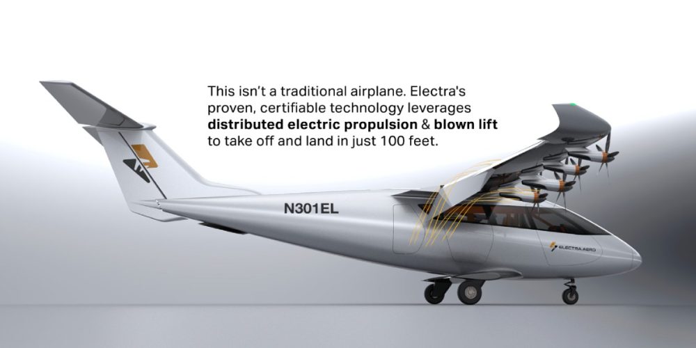 This isn't a traditional airplane. Electra's provemn technology leverages distributed electric propulsion & blown lift to take off and land in just 100 feet.
