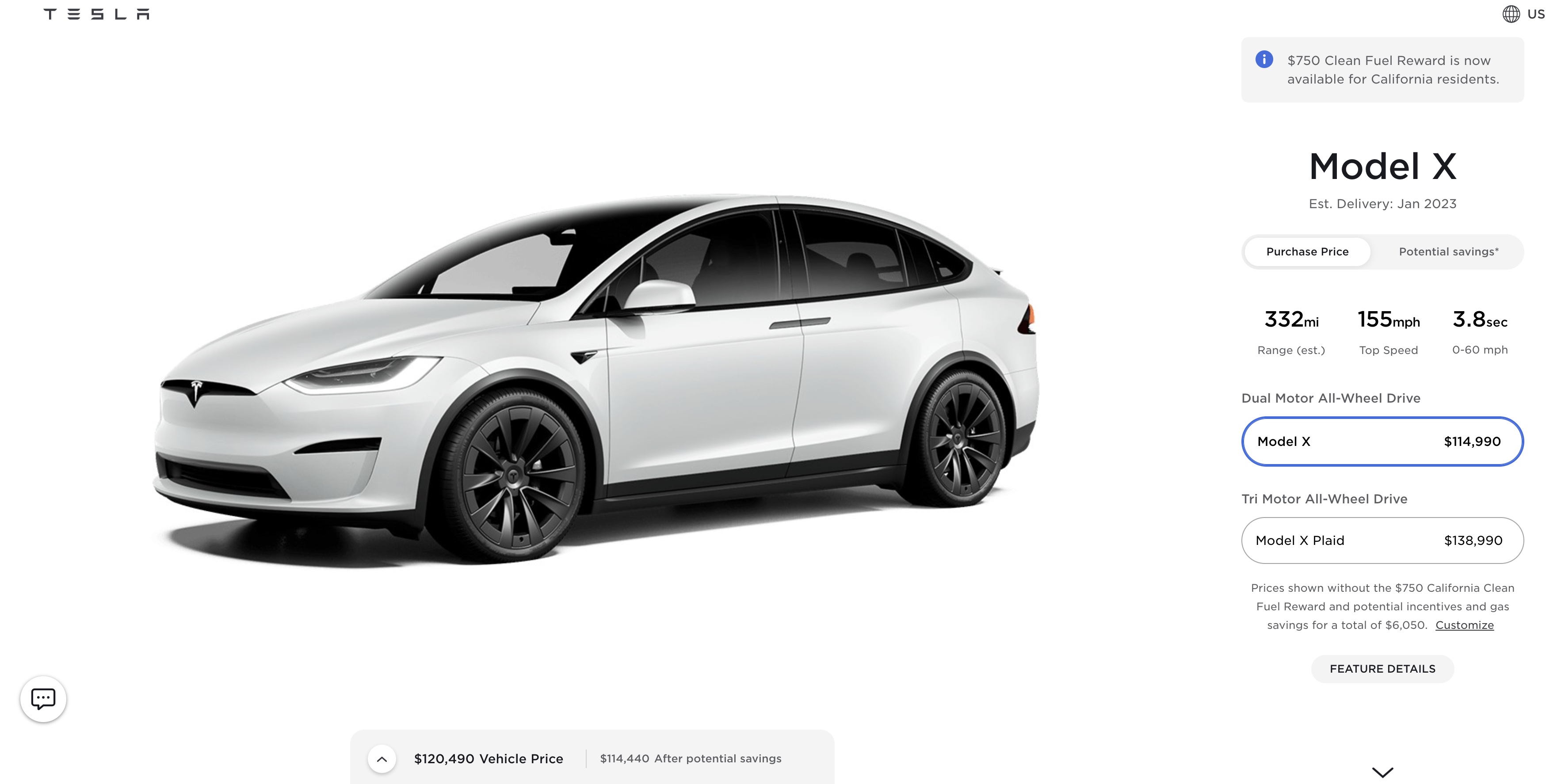 Tesla electric online car starting price