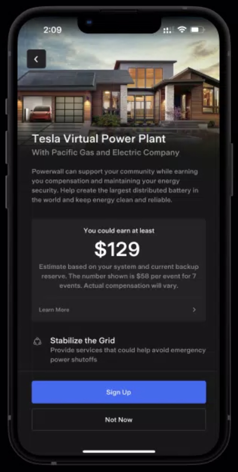 Tesla Virtual Power Plant PG&E app 
