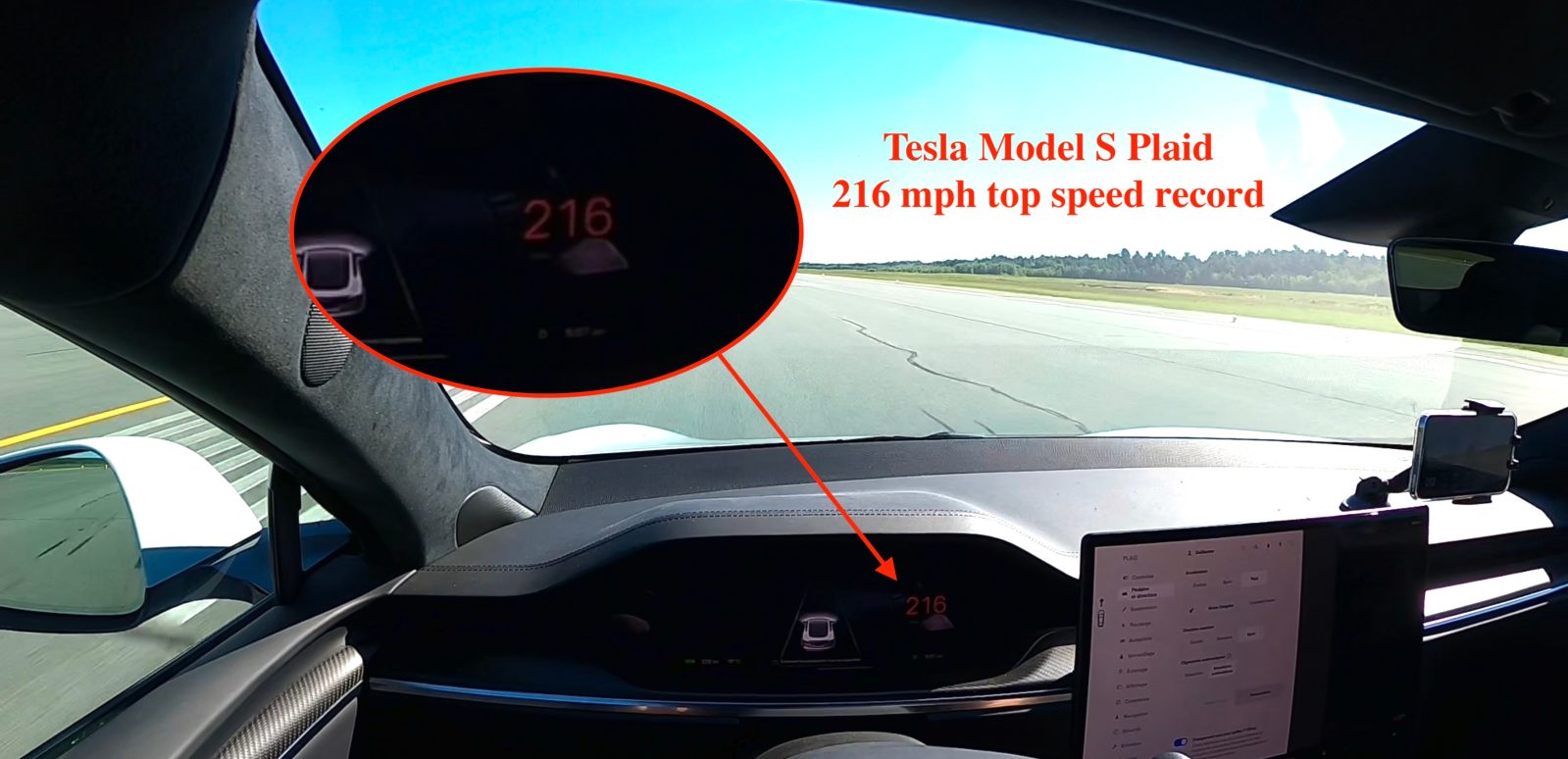 Tesla Model S Plaid 216 mph top speed record