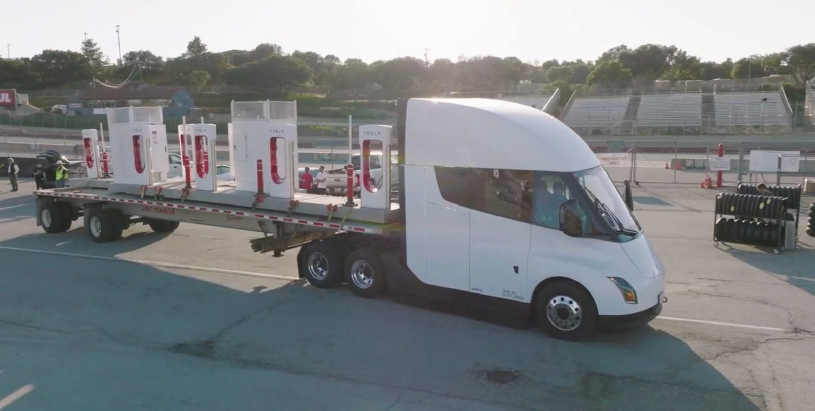 Tesla Semi electric truck delivers Supercharger