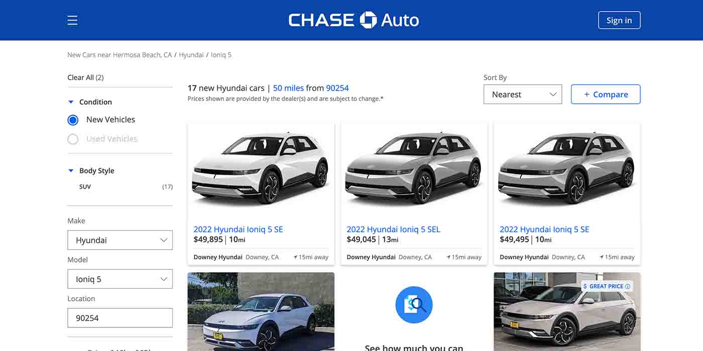 Chase EV website