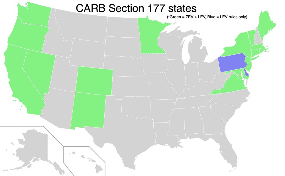 CARB section 177 states california gas car ban