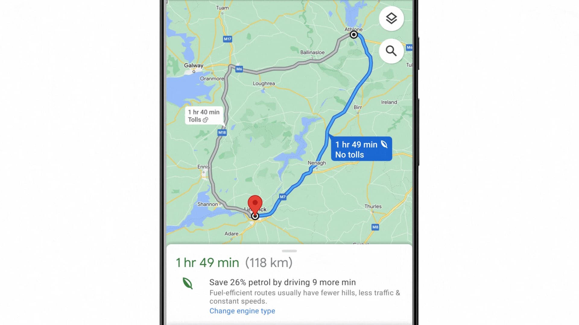 Google Maps letting you specify EV, hybrid, and other engine types for more fuel-efficient directions