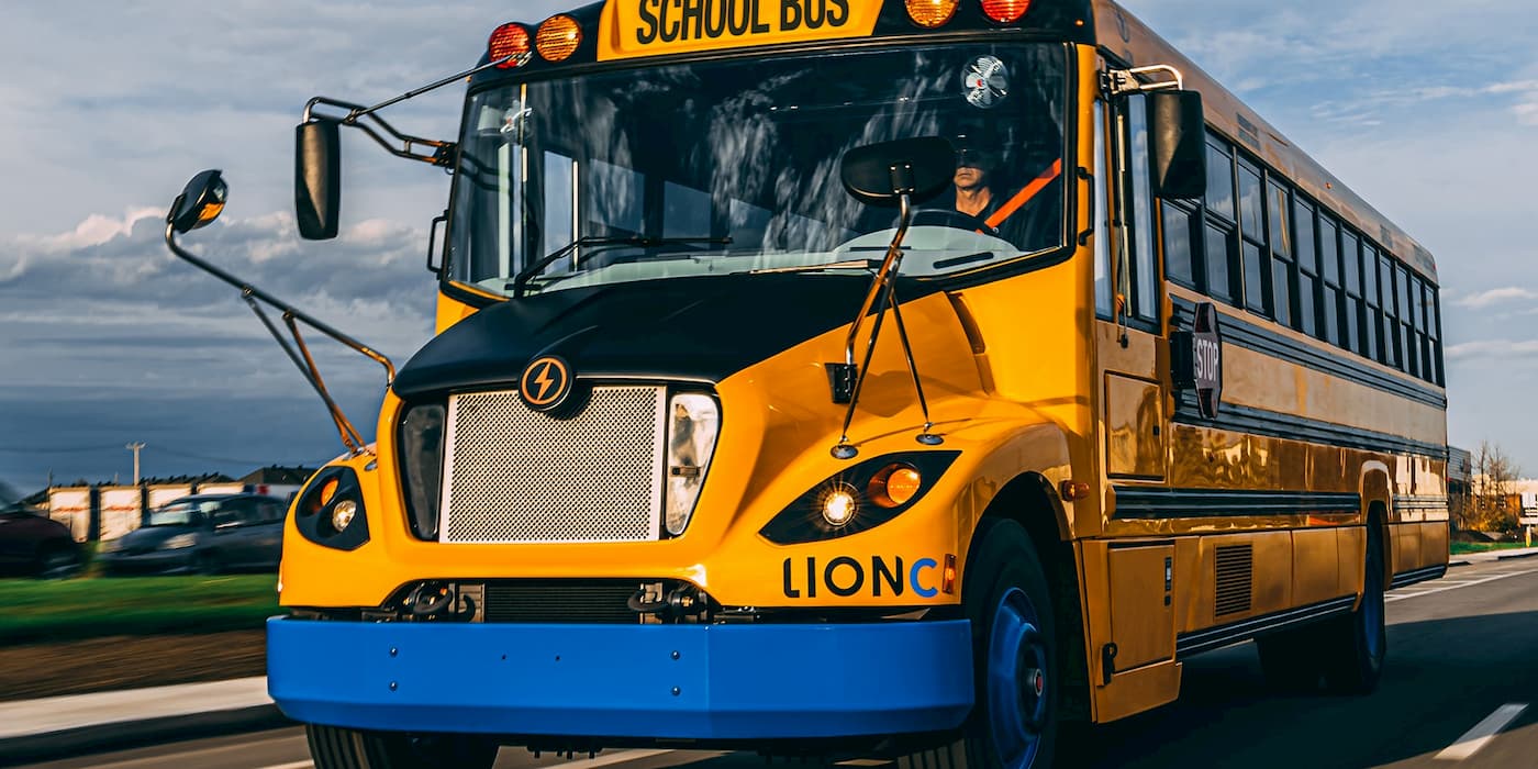 First Lion electric school bus made in US at Joliet factory