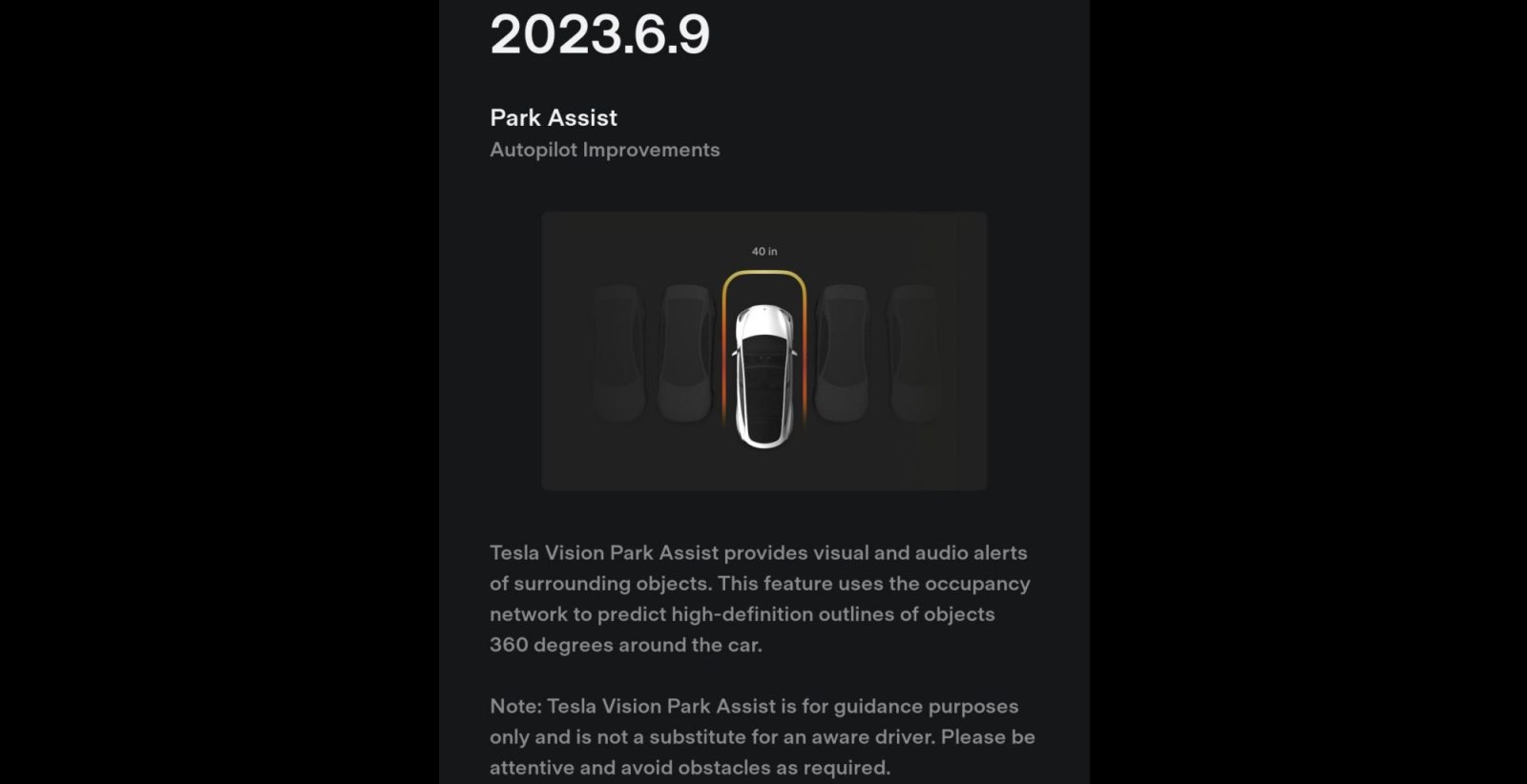 tesla vision park assist update