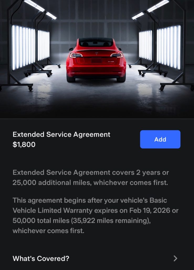 Tesla launches new extended service warranty straight from its app